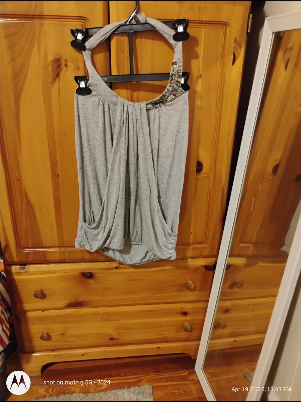 Willow & Clay Light Gray Halter Tank with Sequin Neck